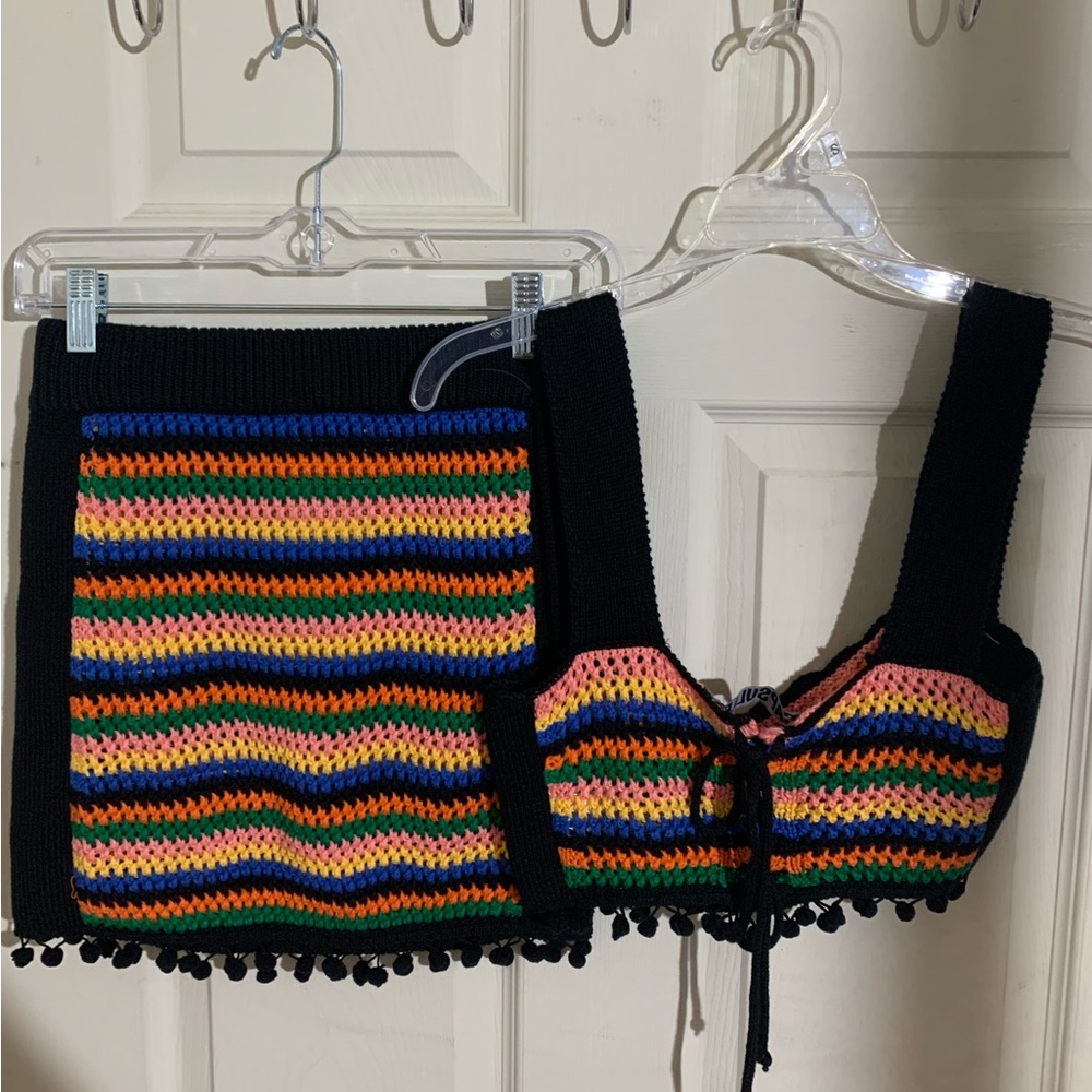 Capsule Colorful Crochet Co-ord Set w/ top and skirt (size small)
